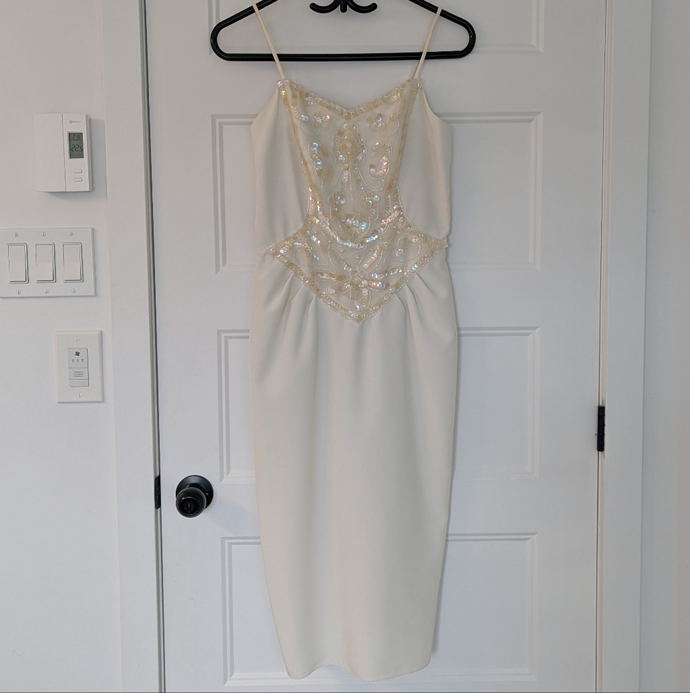 Vintage Wedding Dress ILGWU Union Made Canada Reception Dress Size 6 80s Beaded - Picture 2 of 12